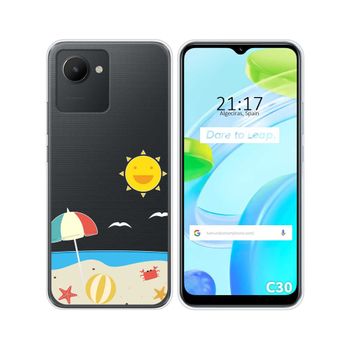 Funda Silicona Transparente Para Realme C30 Diseño Playa Dibujos