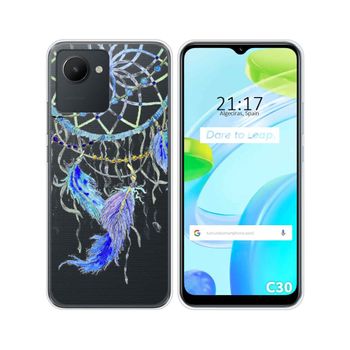 Funda Silicona Transparente Para Realme C30 Diseño Plumas Dibujos