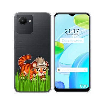 Funda Silicona Transparente Para Realme C30 Diseño Tigre Dibujos