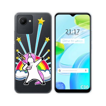 Funda Silicona Transparente Para Realme C30 Diseño Unicornio Dibujos