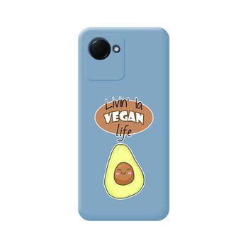 Funda Silicona Líquida Azul Para Realme C30 Diseño Vegan Life Dibujos