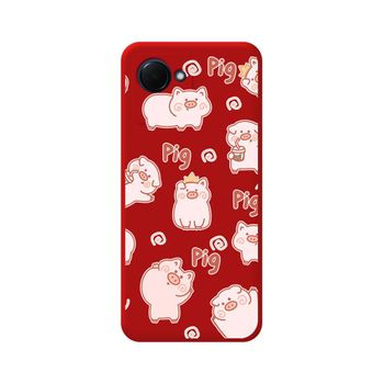 Funda Silicona Líquida Roja Para Realme C30 Diseño Cerdos Dibujos