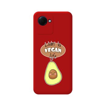 Funda Silicona Líquida Roja Para Realme C30 Diseño Vegan Life Dibujos