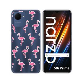 Funda Silicona Transparente Para Realme Narzo 50i Prime Diseño Flamenco Dibujos