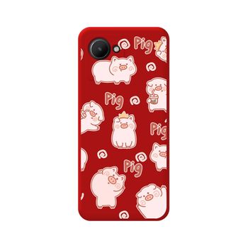 Funda Silicona Líquida Roja Para Realme Narzo 50i Prime Diseño Cerdos Dibujos