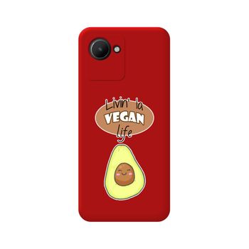 Funda Silicona Líquida Roja Para Realme Narzo 50i Prime Diseño Vegan Life Dibujos