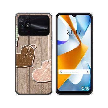 Funda Silicona Para Xiaomi Poco C40 Diseño Corazones Madera Dibujos