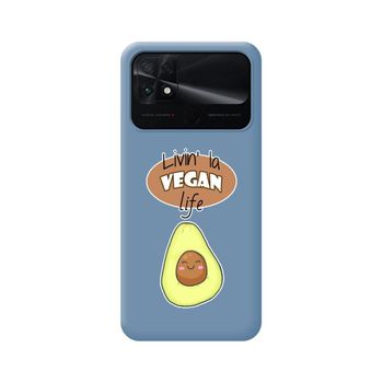 Funda Silicona Líquida Azul Para Xiaomi Poco C40 Diseño Vegan Life Dibujos