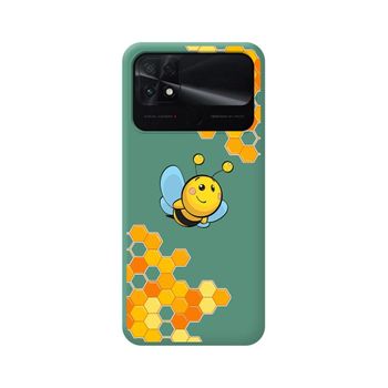 Funda Silicona Líquida Verde Para Xiaomi Poco C40 Diseño Abeja Dibujos