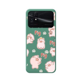 Funda Silicona Líquida Verde Para Xiaomi Poco C40 Diseño Cerdos Dibujos