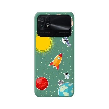 Funda Silicona Líquida Verde Para Xiaomi Poco C40 Diseño Espacio Dibujos