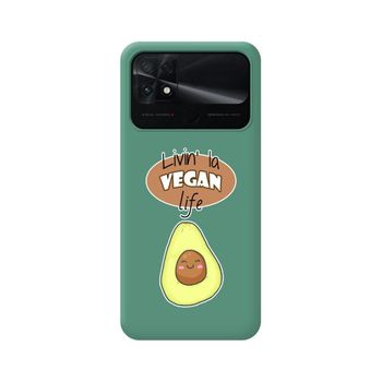 Funda Silicona Líquida Verde Para Xiaomi Poco C40 Diseño Vegan Life Dibujos