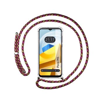 Funda Colgante Transparente Para Xiaomi Poco M5 Con Cordon Rosa / Dorado