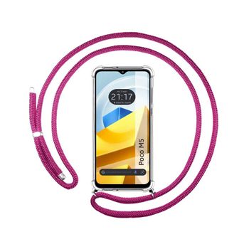 Funda Colgante Transparente Para Xiaomi Poco M5 Con Cordon Rosa Fucsia