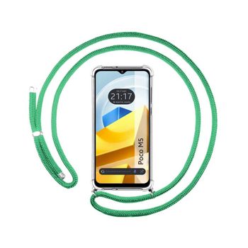 Funda Colgante Transparente Para Xiaomi Poco M5 Con Cordon Verde Agua