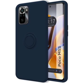 Funda Silicona Líquida Ultra Suave Con Anillo Para Xiaomi Poco M5s Color Azul