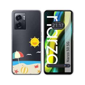 Funda Silicona Transparente Para Realme Narzo 50 5g Diseño Playa Dibujos