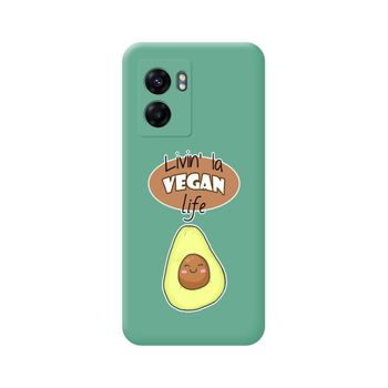 Funda Silicona Líquida Verde Para Oppo A77 5g Diseño Vegan Life Dibujos