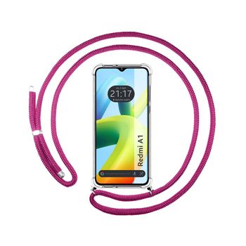 Funda Colgante Transparente Para Xiaomi Redmi A1 Con Cordon Rosa Fucsia