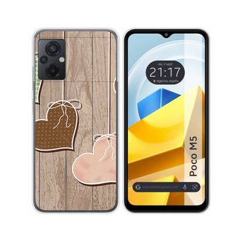 Funda Silicona Para Xiaomi Poco M5 Diseño Corazones Madera Dibujos