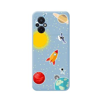 Funda Silicona Líquida Azul Para Xiaomi Poco M5 Diseño Espacio Dibujos