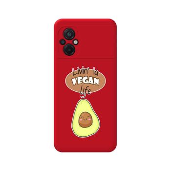 Funda Silicona Líquida Roja Para Xiaomi Poco M5 Diseño Vegan Life Dibujos