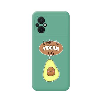 Funda Silicona Líquida Verde Para Xiaomi Poco M5 Diseño Vegan Life Dibujos