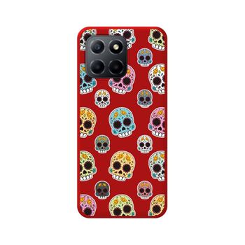 Funda Silicona Líquida Roja Huawei Honor X8 5g Diseño Catrina Dibujos