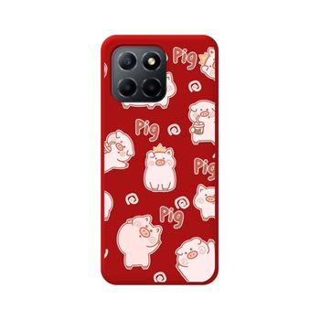 Funda Silicona Líquida Roja Huawei Honor X8 5g Diseño Cerdos Dibujos