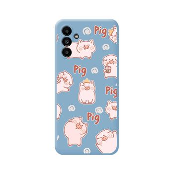 Funda Silicona Líquida Azul Samsung Galaxy A13 5g Diseño Cerdos Dibujos