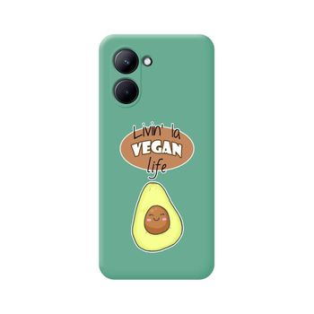 Funda Silicona Líquida Verde Realme C33 Diseño Vegan Life Dibujos