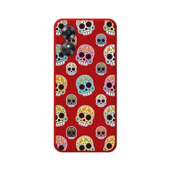 Funda Silicona Líquida Roja Oppo A17 Diseño Catrina Dibujos