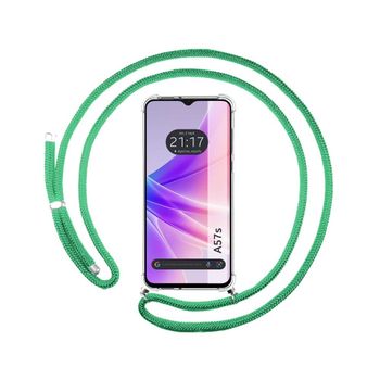 Funda Colgante Transparente Oppo A57s Con Cordon Verde Agua