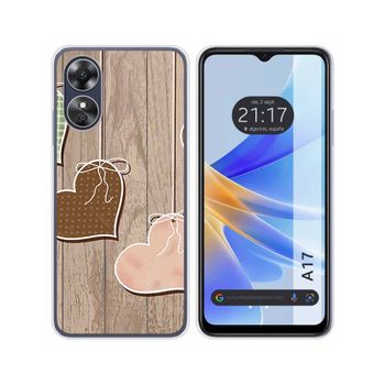 Funda Silicona Oppo A17 Diseño Corazones Madera Dibujos