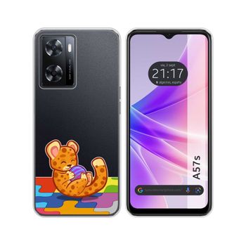 Funda Silicona Transparente Oppo A57s Diseño Leopardo Dibujos