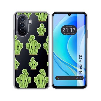 Funda Silicona Transparente Huawei Nova Y70 Diseño Cactus Dibujos