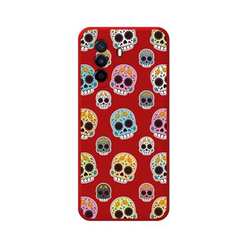 Funda Silicona Líquida Roja Huawei Nova Y70 Diseño Catrina Dibujos