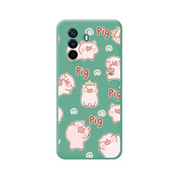 Funda Silicona Líquida Verde Huawei Nova Y70 Diseño Cerdos Dibujos