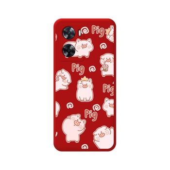 Funda Silicona Líquida Roja Oppo A57s Diseño Cerdos Dibujos