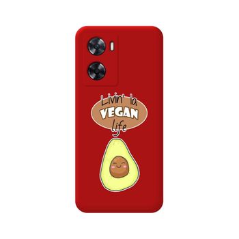 Funda Silicona Líquida Roja Oppo A57s Diseño Vegan Life Dibujos