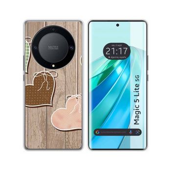 Funda Silicona Huawei Honor Magic 5 Lite 5g Diseño Corazones Madera Dibujos