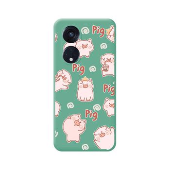 Funda Silicona Líquida Verde Para Oppo Reno 8t 4g Diseño Cerdos Dibujos