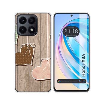 Funda Silicona Para Huawei Honor X8a Diseño Corazones Madera Dibujos