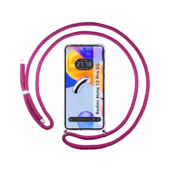 Funda Colgante Transparente Xiaomi Redmi Note 12 Pro 5g Con Cordon Rosa Fucsia