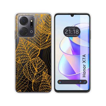 Funda Silicona Transparente Para Huawei Honor X7a Diseño Hojas Dibujos