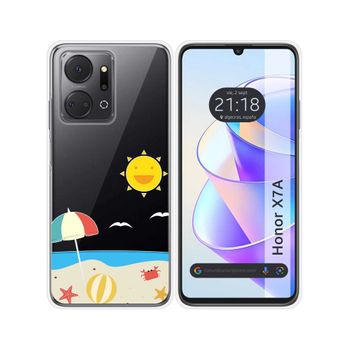 Funda Silicona Transparente Para Huawei Honor X7a Diseño Playa Dibujos