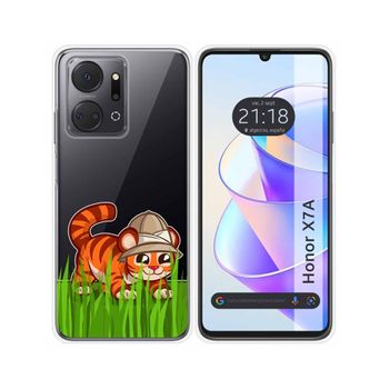 Funda Silicona Transparente Para Huawei Honor X7a Diseño Tigre Dibujos