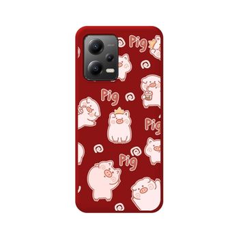 Funda Silicona Líquida Roja Para Xiaomi Redmi Note 12 5g Diseño Cerdos Dibujos