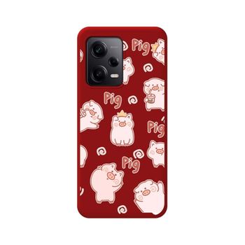 Funda Silicona Líquida Roja Para Xiaomi Redmi Note 12 Pro 5g Diseño Cerdos Dibujos