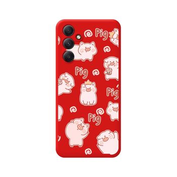 Funda Silicona Líquida Roja Samsung Galaxy A54 5g Diseño Cerdos Dibujos